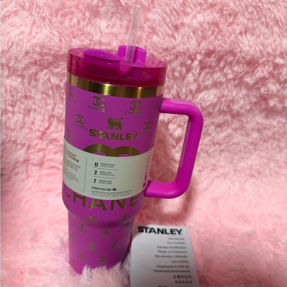 Stanley Pink Branded Travel Tumbler with Handle